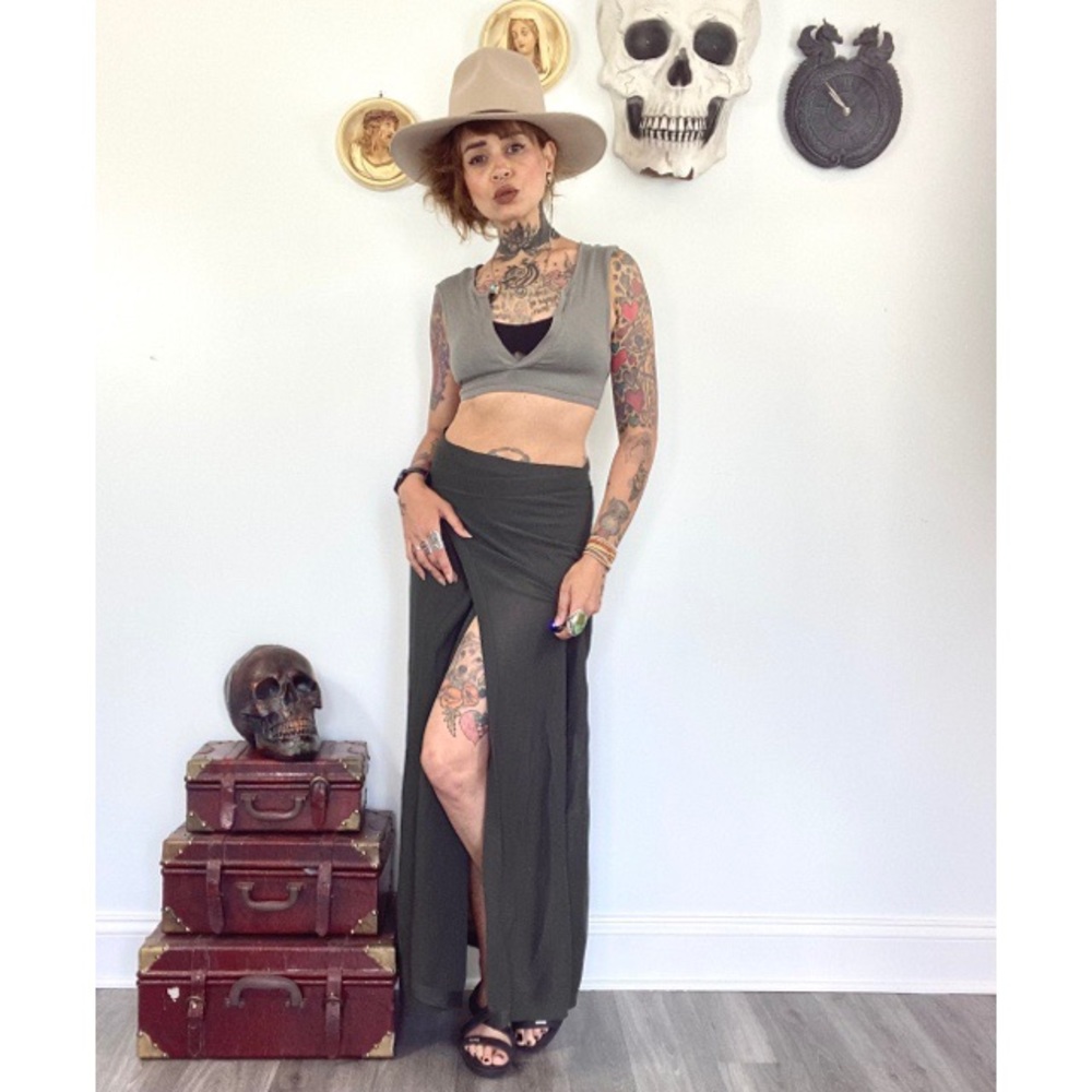 Earthbound army green maxi wrap skirt